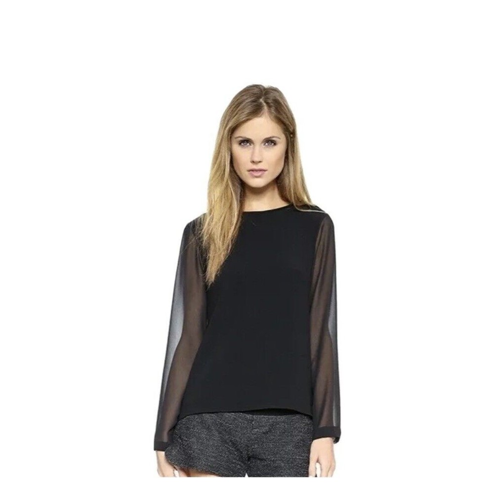 rag & bone black long sleeve blouse sheer sleeves size Medium
